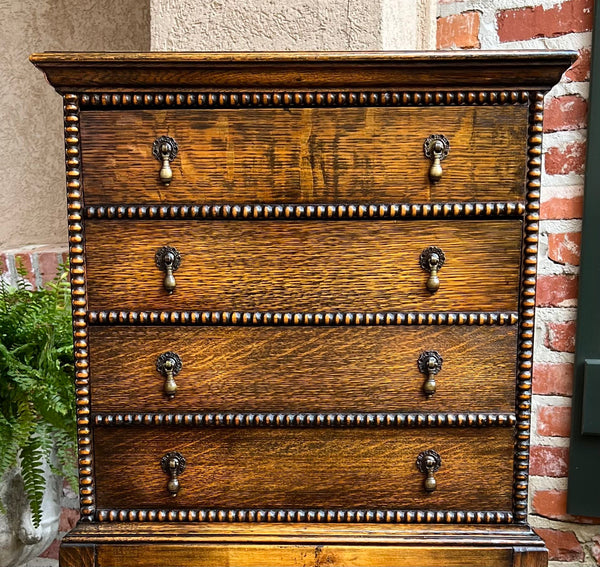 Antique English Music Cabinet Office File Jacobean Petite End Table Tiger Oak