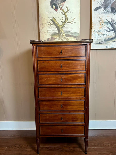 Antique French Chest of Drawers Semainier Louis XVI White Marble Mahogany c1900