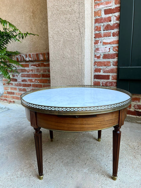 Antique French Round Bouillotte Side Table White Marble Louis XVI Style Gueridon