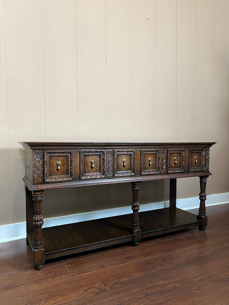 Antique English Dresser Base Sideboard Potboard Jacobean Carved Oak c1890
