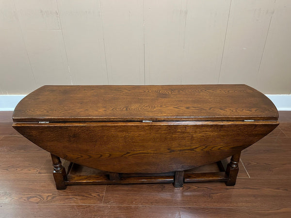 Antique English Oak Coffee Table Drop Leaf Jacobean Wake Table Gateleg c1930