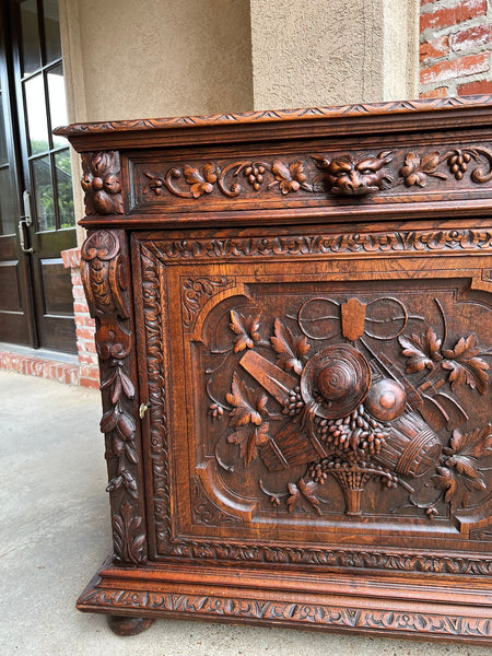 Antique French Wine Cabinet Sideboard Renaissance Revival Carved Oak c1890