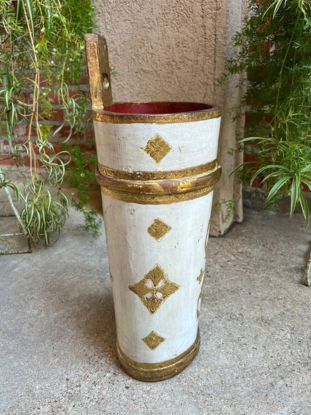 Vintage Italian Florentine Giltwood Umbrella Stand Mid-Century Floral Vase Urn