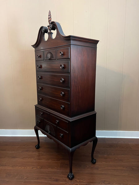 Vintage Chippendale Highboy Chest of Drawers Mahogany Ball and Claw Kindel c1950