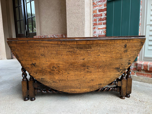 Antique English Wake Dining Table Drop Leaf BARLEY TWIST Jacobean Oak Console