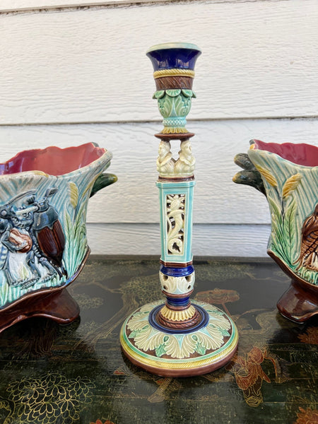 Antique English Wedgwood Majolica Candlestick Candle Holder Cinque Cento c1876
