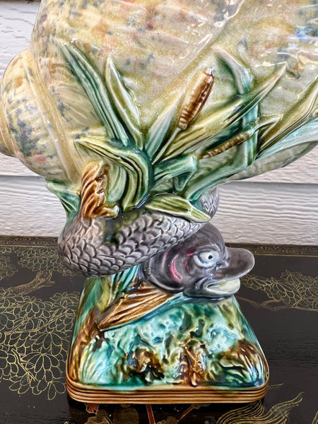 Antique Majolica Vase Bowl Dolphin Nautilus Shell English Royal Worcester c1870