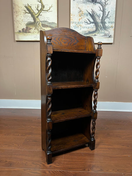 PETITE Antique English Bookcase Bookshelf Barley Twist Tiger Oak Display c1920