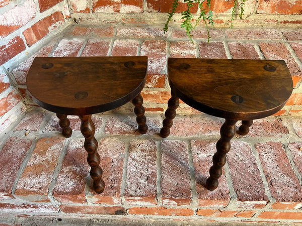PAIR Set of 2 Antique English Stool Oak Jacobean Display Stand Bobbin Leg c1900