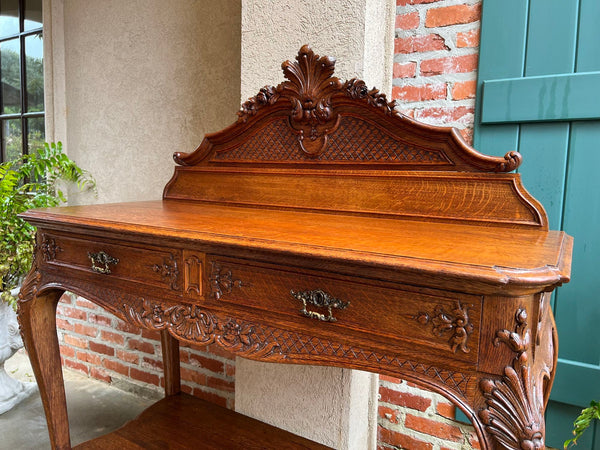 Antique French Dessert Server Sideboard Buffet Louis XV Carved Tiger Oak c1890