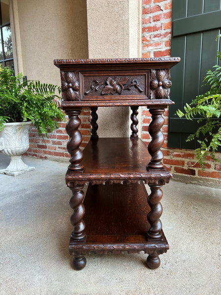 Antique French Carved Oak Server Sideboard Barley Twist Renaissance Bookshelf