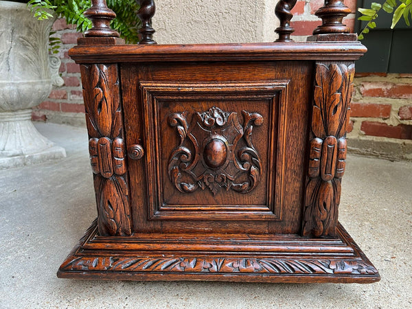 Antique French Side End Table Cabinet BARLEY TWIST Carved Oak Renaissance Marble