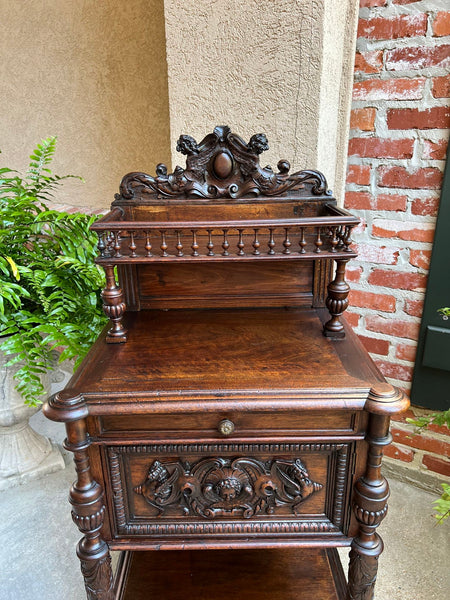 Antique French Side End Table Cabinet Carved Oak Renaissance Spindle Gallery