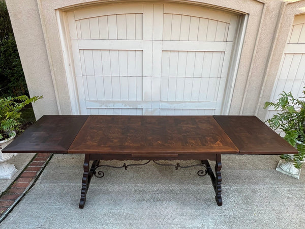 Antique French Oak Dining Table Spanish Catalan Trestle 9 FT. Draw Leaf c1910