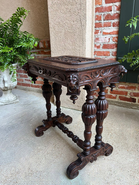 Antique French Console Side Table Renaissance PETITE Gothic Carved Oak c1880