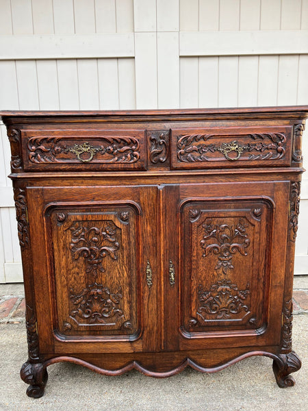 Antique French Louis XV Buffet Sideboard Cabinet Carved Oak Server c1920