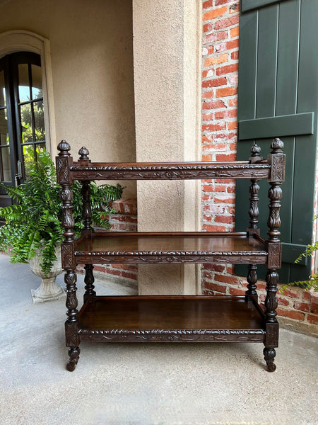 Antique English Hotel Dumbwaiter Server Sideboard Trolley Carved Oak Renaissance