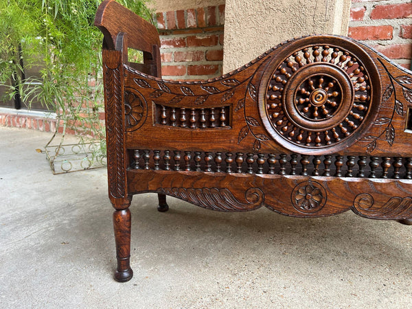 Antique French Carved Planter Breton Brittany Oak Doll Bed Fireside Box c1890