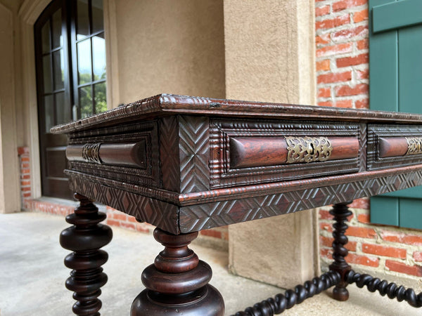 Antique Portuguese Rosewood Library Writing Table Barley Twist Console c1790