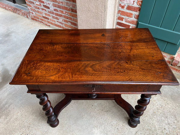 Antique English Barley Twist Writing Table Library Desk Jacobean Walnut c1880
