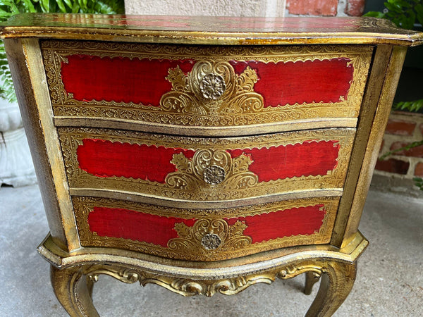 Vintage Italian Gold Gilt Wood Chest End Table Florentine RED Hollywood Regency Tole