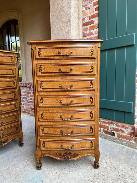 PAIR Vintage French Chests 7 Drawer Semainier Louis XV Style Carved Oak