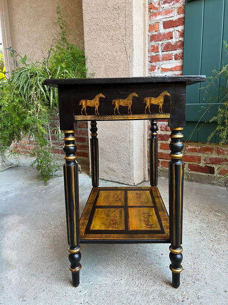 Antique English Console Side Table Decoupage Horse Equestrian Fox Hunt c1890
