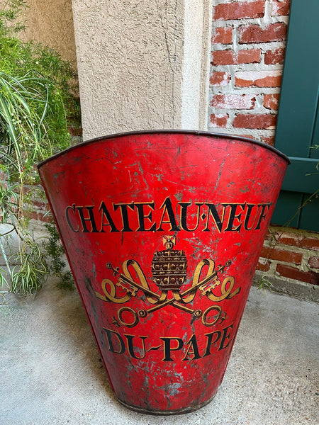 Antique French Vineyard Grape Hod Wine Bucket Winery RED Urn Fireside Box c1890