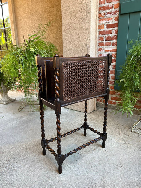 Antique English Oak Canterbury Music Magazine Stand BARLEY TWIST c1890