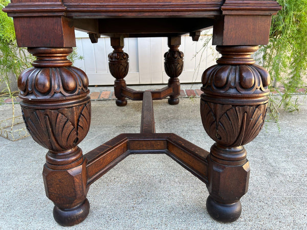 Antique English Oak Refectory Console Hall Table Carved Jacobean or Tudor c1890