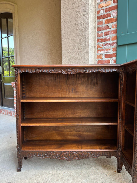 Antique French Corner Bookcase Carved Oak Louis XV Revival Open Shelves c1920 b