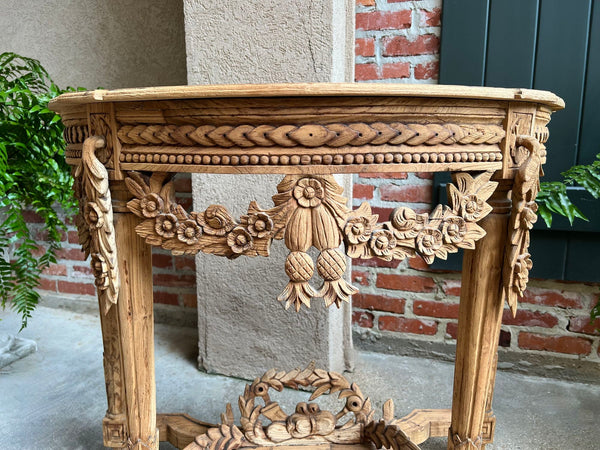 Antique French Louis XVI Console Table Foyer Demilune Carved Bleached Wood c1890