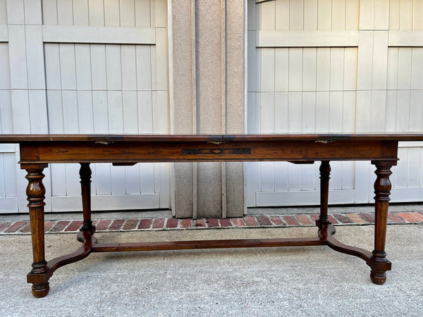 Antique English Oak Refectory Dining Table Jacobean Double Leaf 10 ft. c1930