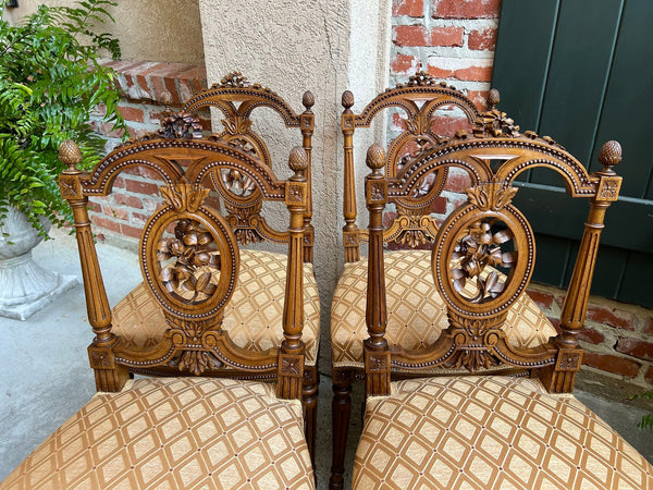 Set 4 Antique French Louis XVI Salon Chairs Petite Dining Parlor Carved Walnut