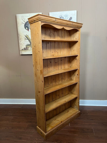 Antique English Country Pine Bookcase Bookshelf Tall Narrow Open Shelf c1900