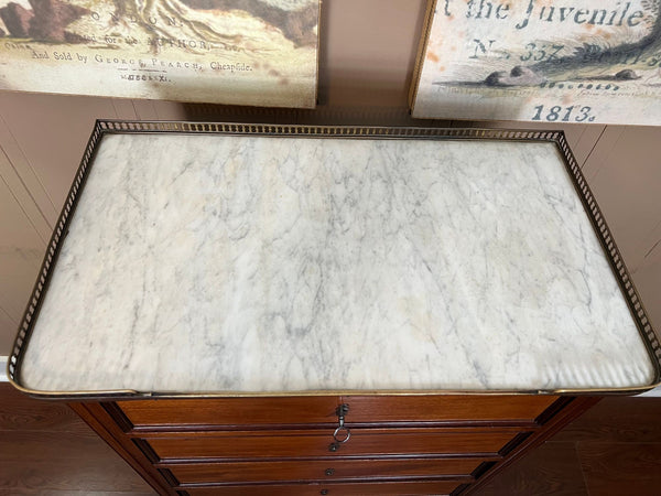 Antique French Chest of Drawers Semainier Louis XVI White Marble Mahogany c1900