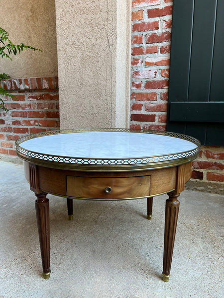 Antique French Round Bouillotte Side Table White Marble Louis XVI Style Gueridon