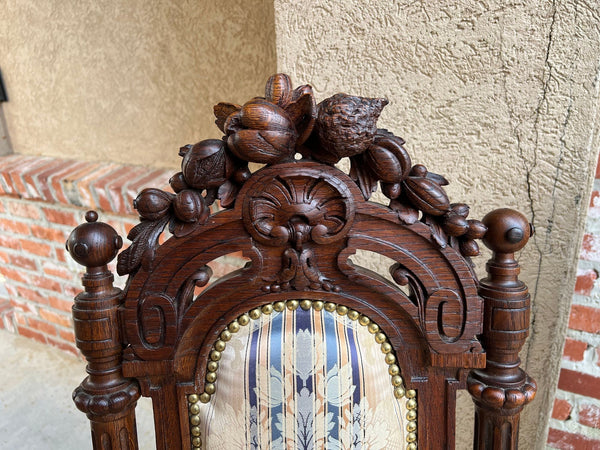 Pair Antique French Dining Chairs Renaissance Carved Oak Black Forest c1880