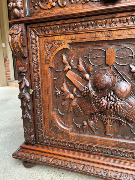 Antique French Wine Cabinet Sideboard Renaissance Revival Carved Oak c1890