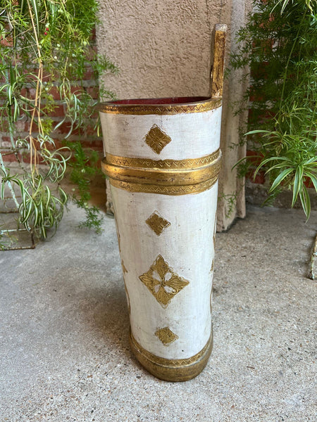 Vintage Italian Florentine Giltwood Umbrella Stand Mid-Century Floral Vase Urn