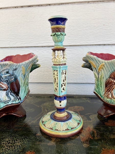 Antique English Wedgwood Majolica Candlestick Candle Holder Cinque Cento c1876