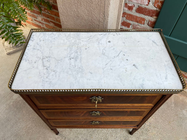 Antique French Mahogany Louis XVI Chest of Drawers WHITE Marble SMALL Side Table