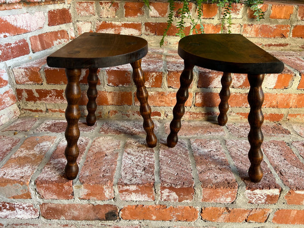 PAIR Set of 2 Antique English Stool Oak Jacobean Display Stand Bobbin Leg c1900