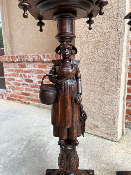 Antique French Breton Pedestal Stands PAIR Carved Figural Display Brittany c1900