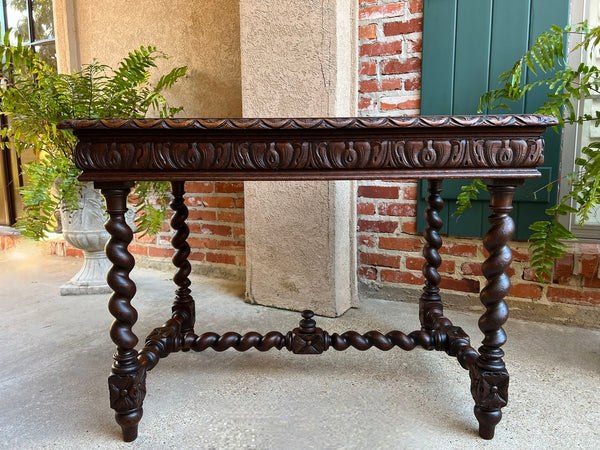 Antique French Sofa Table Writing Desk Barley Twist Carved Oak Renaissance