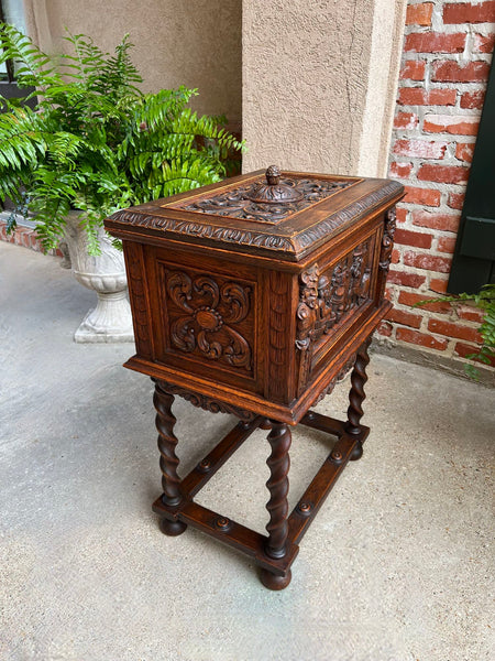 Antique French Renaissance Chest Box on Stand Breton Brittany Oak Barley Twist