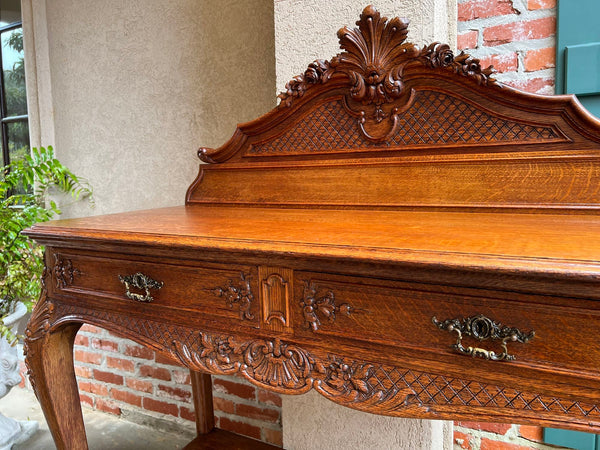 Antique French Dessert Server Sideboard Buffet Louis XV Carved Tiger Oak c1890