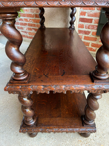 Antique French Carved Oak Server Sideboard Barley Twist Renaissance Bookshelf