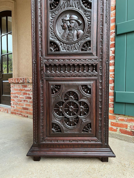 Antique French Breton Cabinet Armoire Carved Crown Brittany Wardrobe c1890