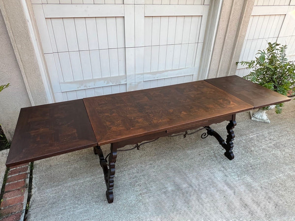 Antique French Oak Dining Table Spanish Catalan Trestle 9 FT. Draw Leaf c1910